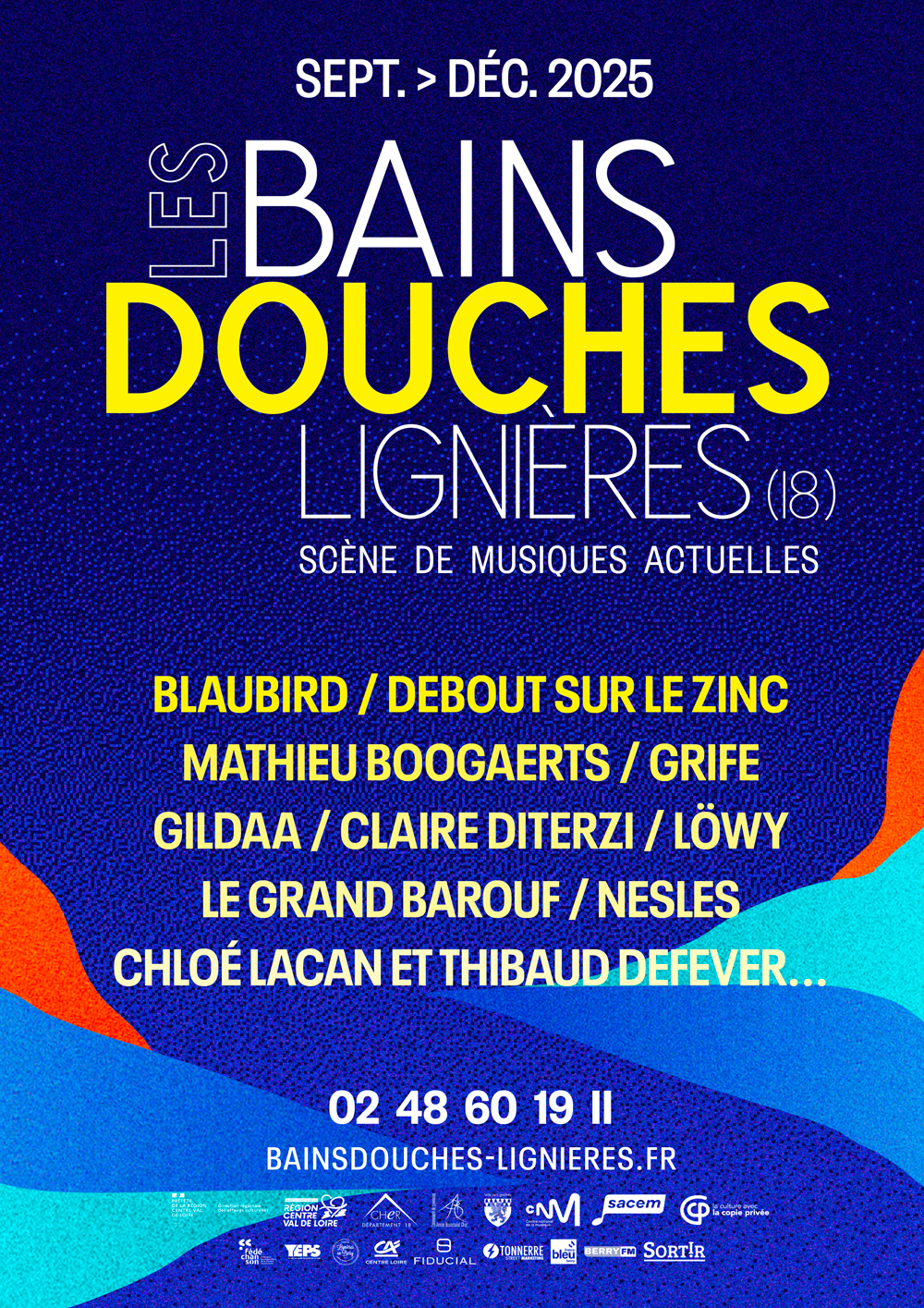 Affiche programmation septembre à décembre 2025 aux Bains-Douches de Lignières